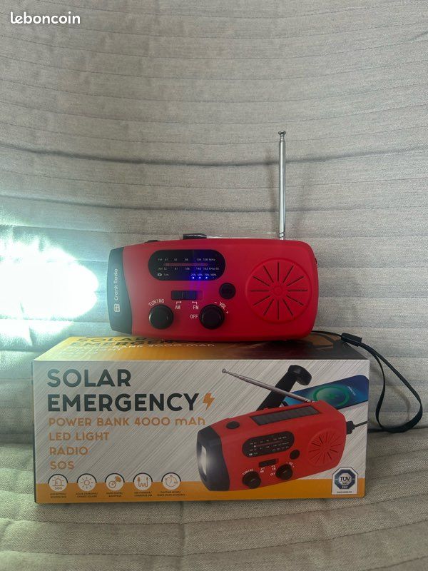 Radio De Secours Solaire Et à Manivelle – Power Bank 1000mAh, Lampe Torche, Météo