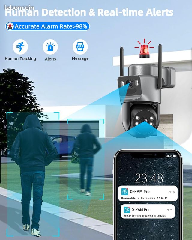 Caméra Surveillance WiFi Extérieure 4K Double Objectif 360° PTZ – Solaire, Suivi Auto, Vision Nocturne Couleur, 8MP, Audio 2 Voies