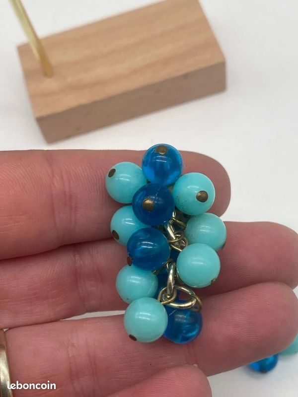 Boucles d'oreilles clips féminines perles I bleu