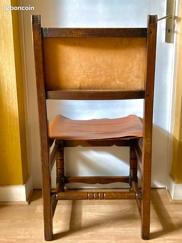 4 chaises anciennes en chêne et cuir époque Napoléon III style Henri II-IV (image 4)