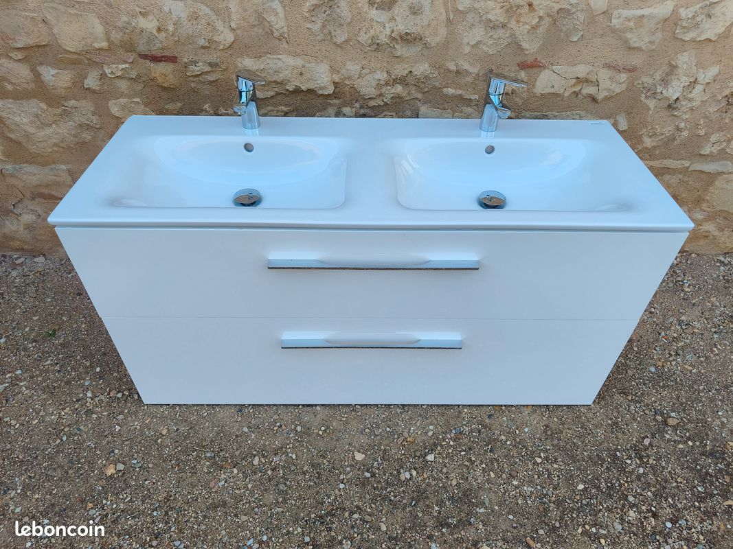 Meuble sous vasque 130 cm + double vasque ceramique (image 1)