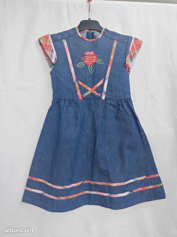 Robe jean fille 5 ans tissu création originale inspirée par la belle et la bête (image 1)