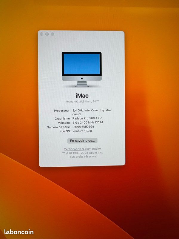 IMac 21,5” Retina 4K (2017) – Très bon état – 400 (image 3)