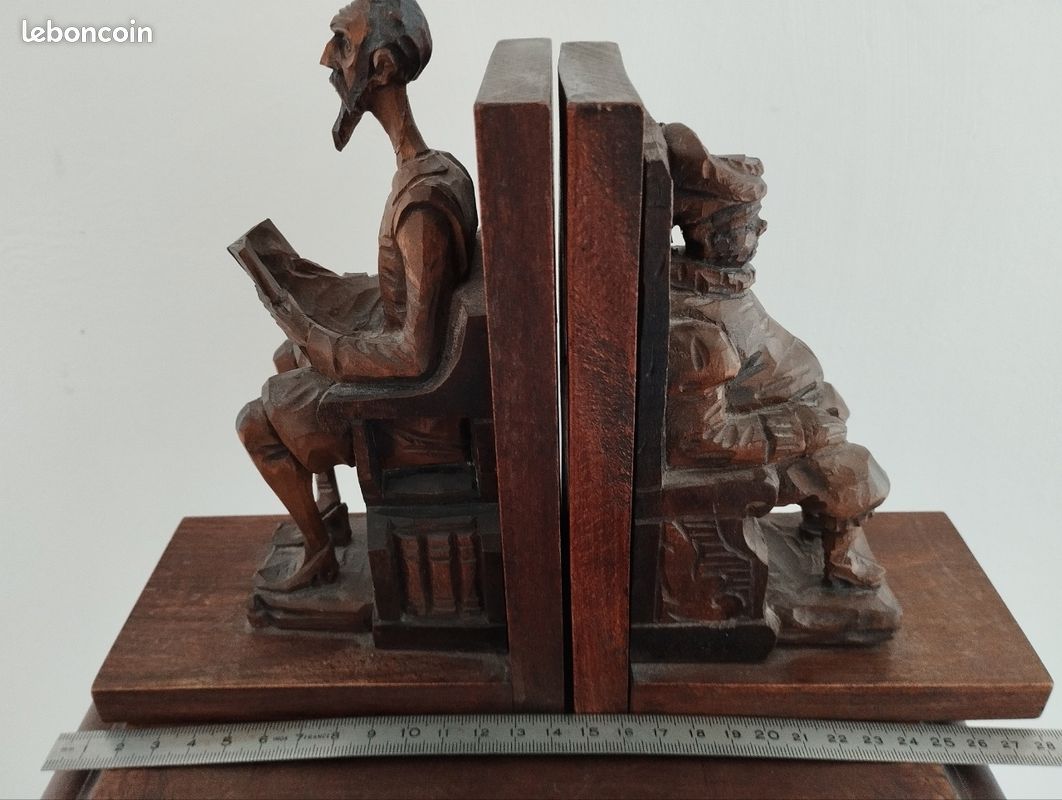 Serre-livres Ancien Don Quichotte Et Sancho Panza – Bois Sculpté Fait Main – Espagne