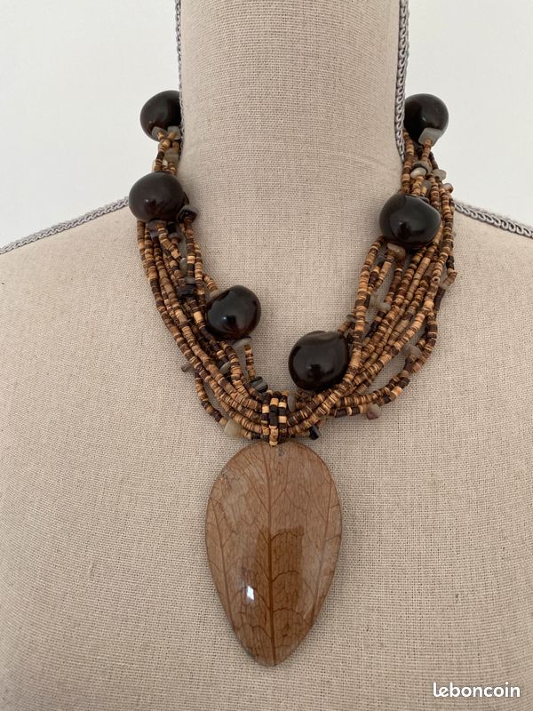Collier Ras Du Cou Marron Et Doré - Neuf Avec étiquettes - Métal