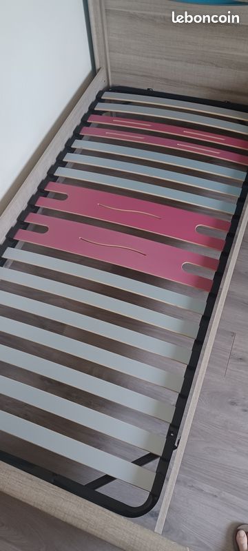 Ensemble lit 90 cm + sommier + matelas + chevet assorti (image 3)
