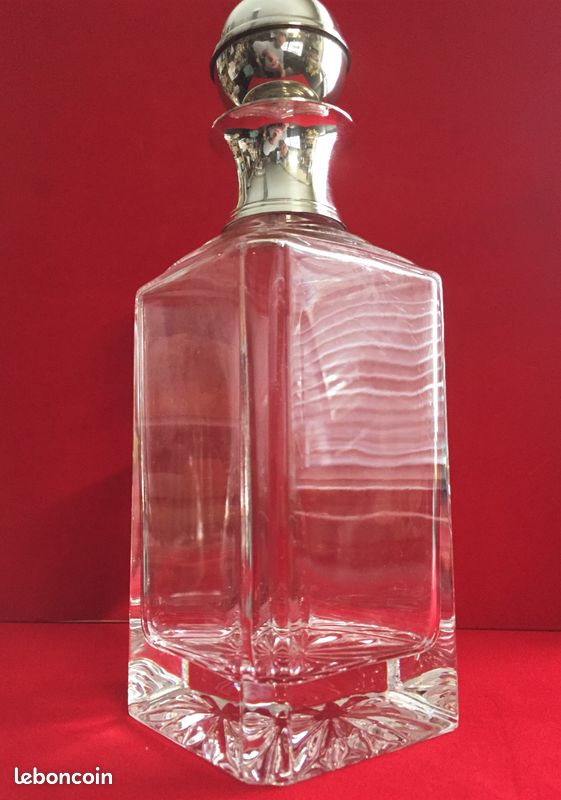 ANCIENNE CARAFE CRISTAL COL BOUCHON PLAQUE ARGENT WHISKY BOURBON COGNAC PORTO Art (image 4)