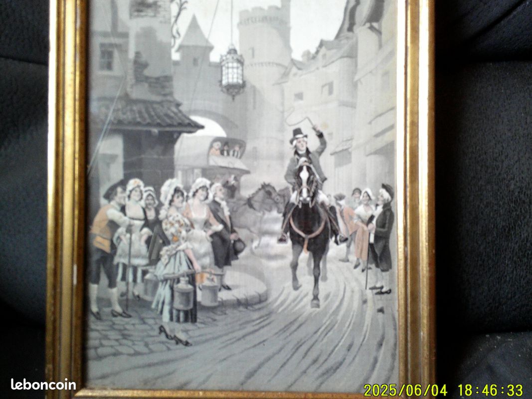 Ancien tableau soie tissée enfants en forêt Neyret Saint Étienne