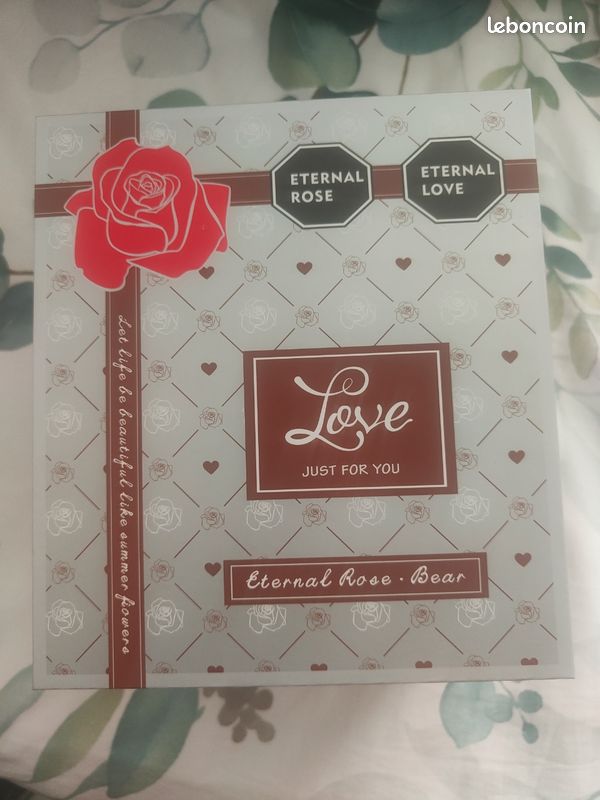 Mikasol Ours en Teddy Romantique Blanc avec Rose Préservée - Cadeau Parfait pour la Saint-Valentin (image 3)