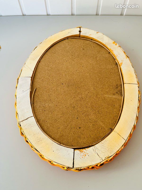 Miroir Ovale en Osier Tressé Orange Vintage Années 70 (image 17)