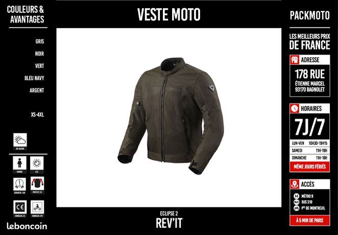 Veste Moto Maille Rev’it! Eclipse 2 – Noir, Taille 4XL, NEUF Avec étiquettes