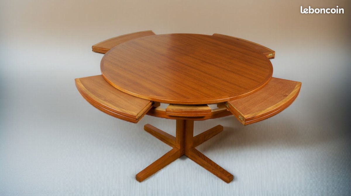 Table de Repas Danoise Flip-Flap Édition Dyrlund Modèle « Lotus » en Teck Vintage 1960 (image 1)