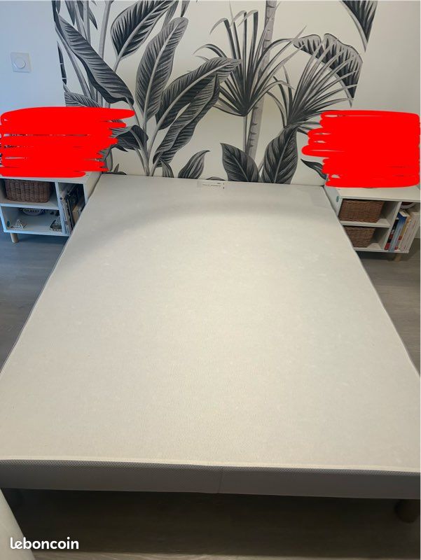 Lit 140/200 + sommier SIMMONS + 2 tables de nuit (image 4)