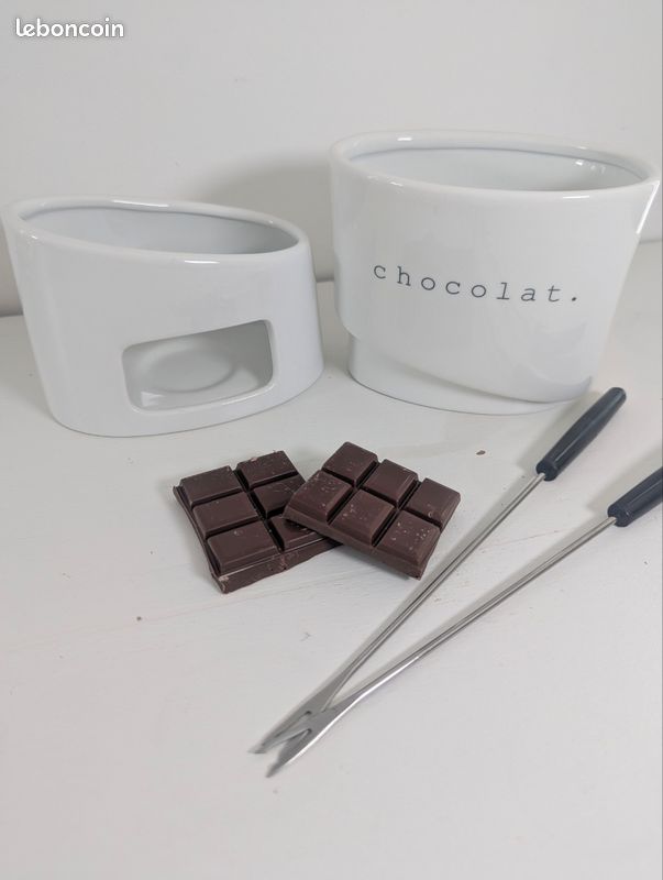 Service à fondue chocolat en céramique blanc avec fourchettes 🍫 (image 7)