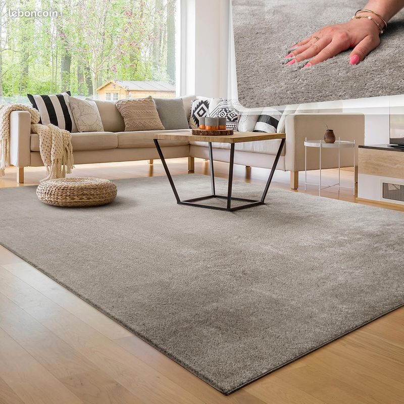 Tapis HUARTE à Poils Courts - Gris, Doux, Lavable En Machine, 100 Cm, Neuf