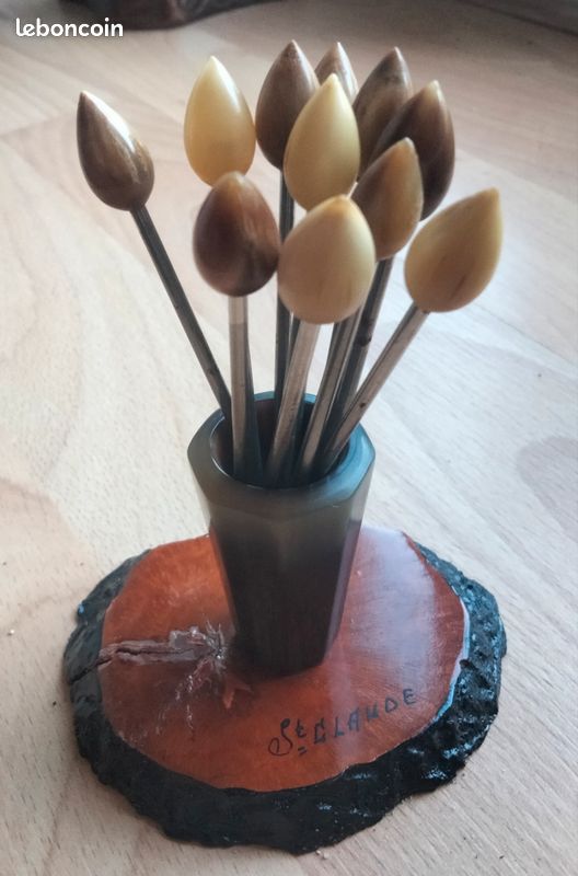 Support piques apéro touristique vintage bois corne (image 1)
