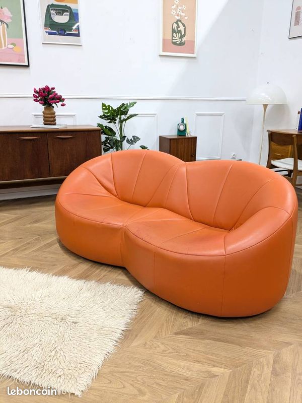 Canapé 3 Places Togo en Cuir Cognac par Michel Ducaroy pour Ligne Roset, 1970s en vente sur