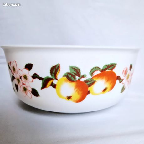 Lot 2 Bols + 4 Ramequins Arcopal Vintage Motifs Fruits Pomme Poire Raisin