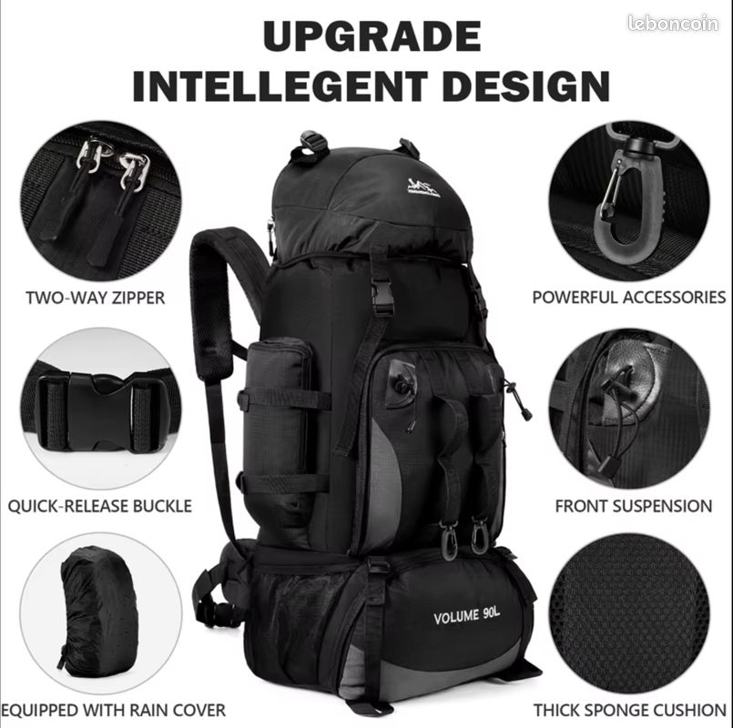 Sac à Dos Grande Capacité 90L Imperméable - Randonnée, Trekking, Camping - Unisexe