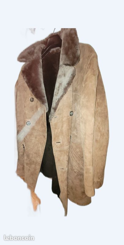 Veste manteau 3/4 daim-cuir, fourrure synthétique taille 50 ou 52 (image 1)