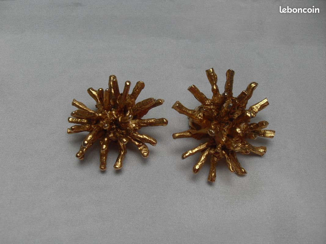 Boucles D'oreilles Clips Vintage Dorées LINDA HATTAB PARIS - Années 80, 3 Cm