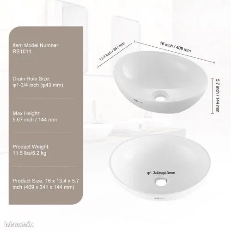 Lavabo Vasque Évier Lave-main Salle De Bain Ovale En Céramique Blanc 590x390mm | Leroy Merlin