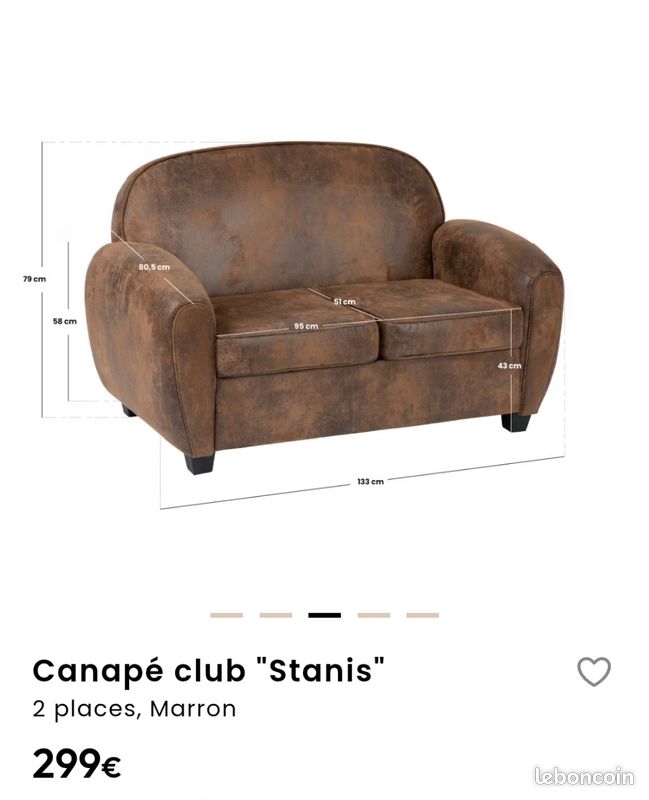 Canapé CLUB 2 places en polyuréthane marron brillant MADE IN ITALY