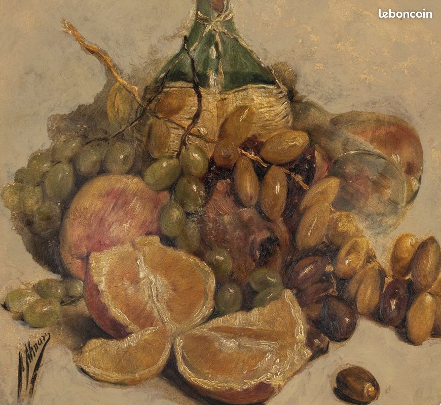 Ancien grand plat en céramique peint à l’huile (image 2)