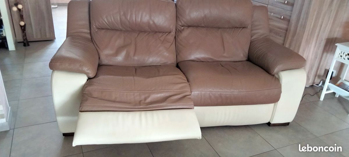 Lot de 2 Canapés cuir bicolore peuvent vendu séparément le prix est pour les 2 (image 3)