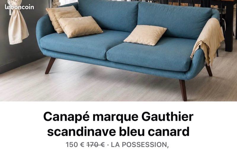Fauteuil marque Gauthier scandinave bleu canard (image 1)
