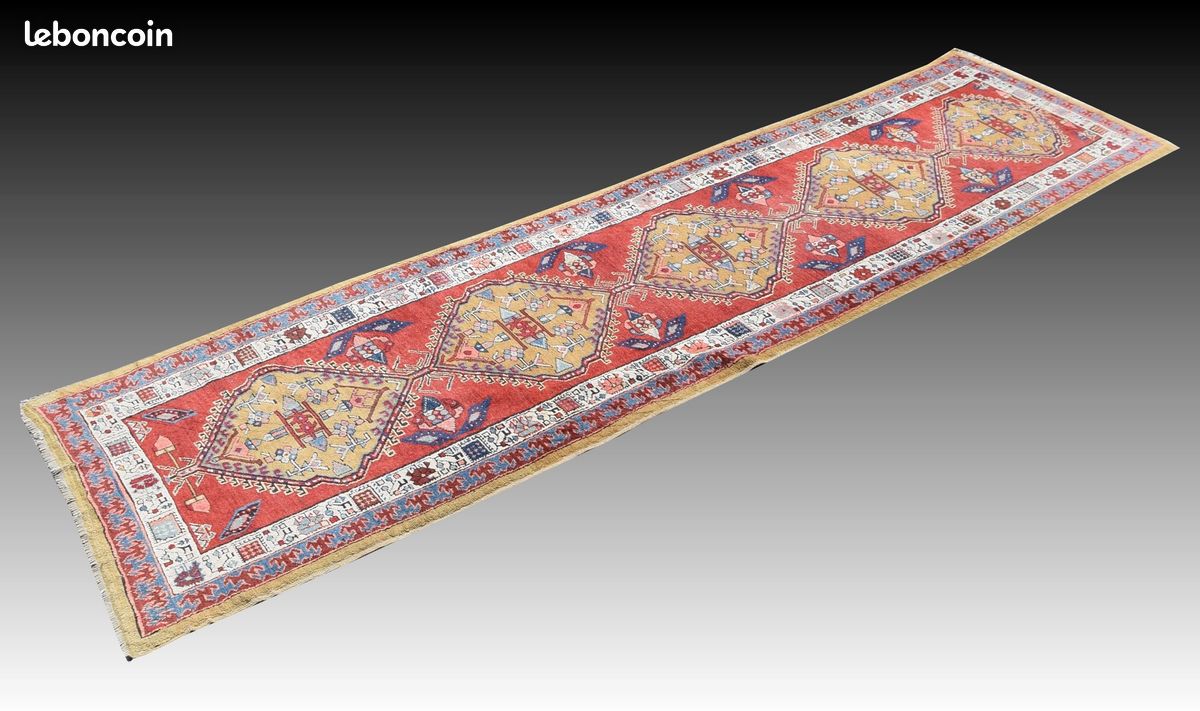 Tapis Persan Sarough Couloir – 228x74 Cm, Neuf, Noué Main, Laine Et Coton