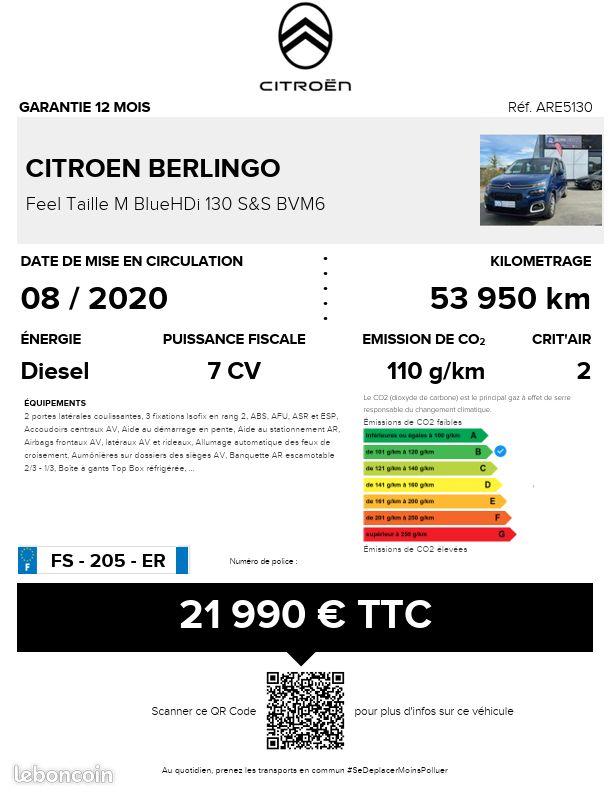 Citroen Berlingo Feel Taille M 7 Places BlueHDi 130 S&S BVM6 (image 5)