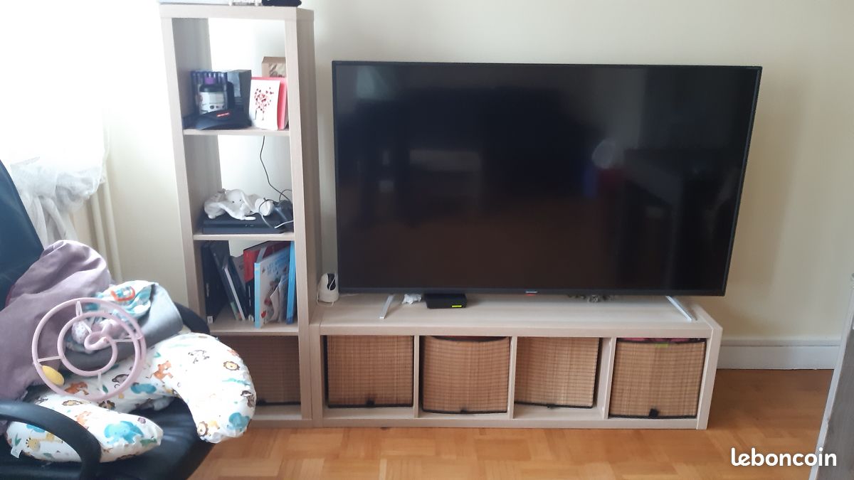 Meuble TV KALLAX / LACK Combinaison de rangement+tablette, effet chêne blanchi, 189x39x147 cm (image 3)