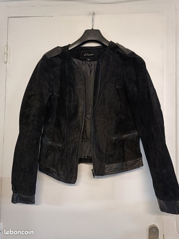 Veste en croute de cuir noir taille 40 Vêtements