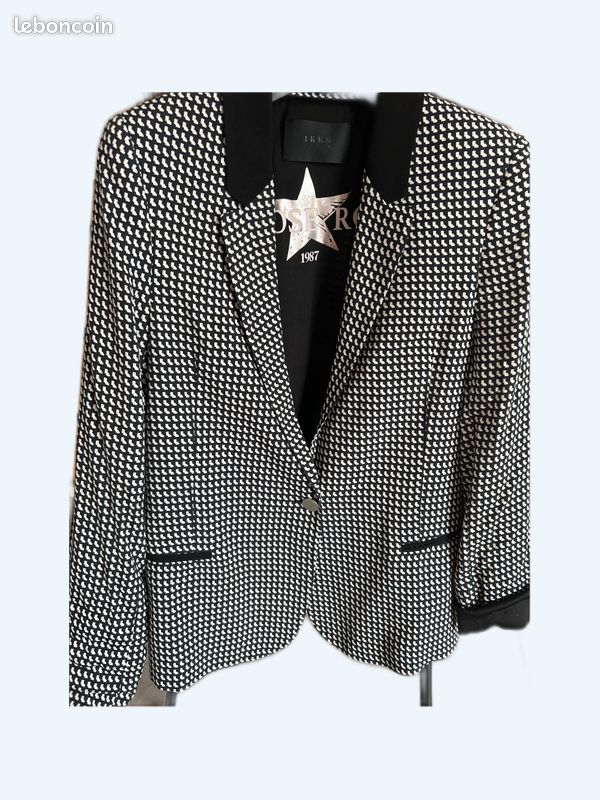 Tailleur Jupe Femme - Rayures Blanc & Gris - Coton - Taille 38/40 - État Très Bon