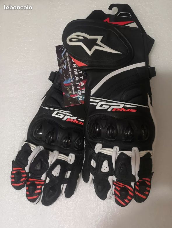 Gants moto longs Alpinestars GP PLUS taille L, noir-blanc-rouge, cuir véritable, compétition, neuf (image 1)