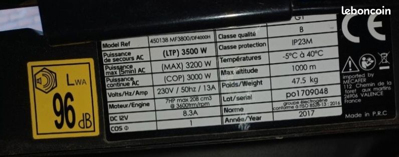 Groupe électrogène Mecafer MF3800 3 500W 230V (image 3)