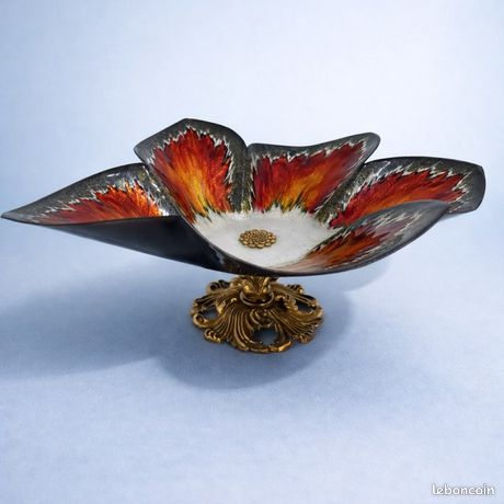 Broche Vintage En émaux De Limoges Signée Betourne - Fleur émaillée, Argentée