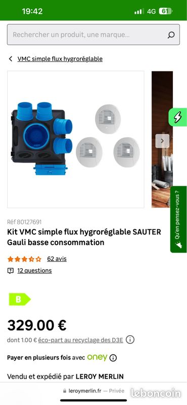 Kit VMC simple flux hygroréglable SAUTER Gauli basse consommation