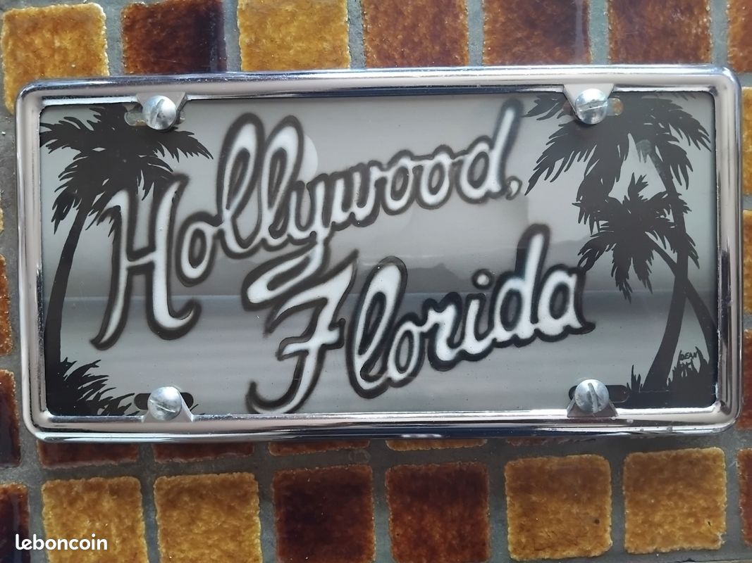 RARE Plaque immatriculation métal murale déco décoration "Hollywood Florida" design États-Unis USA us America garage atelier chambre bureau vintage rétro ancien sunset beach voiture auto automobile (image 1)