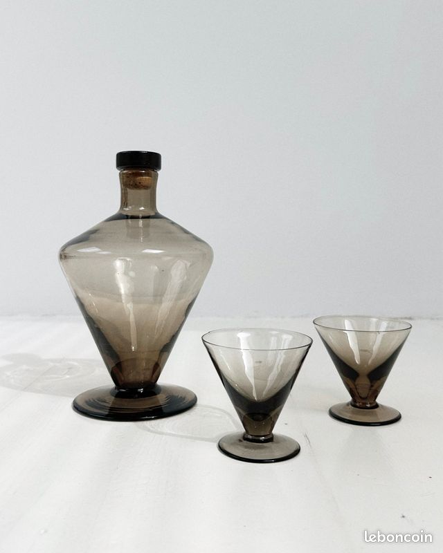 Set carafe et verres fumés vintage (image 4)
