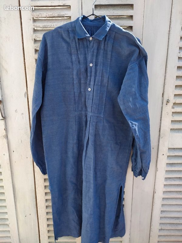 Chemise Ancienne En Lin Blanc Cassé - Boutonnage Sur Le Côté - Style Folklore - Occasion (petite Trace)