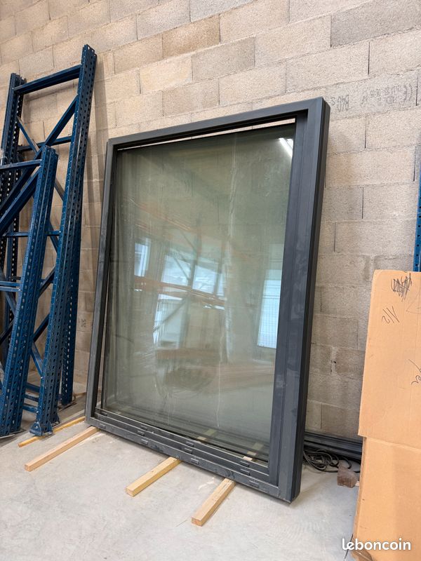 Grande baie vitrée fixe aluminium anthracite – 5 m x 2,17 m – 3 modules déjà démontés – double vitrage (image 3)