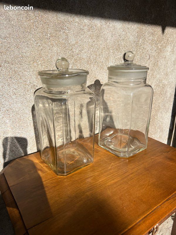 Lot de 4 grands bocaux anciens vert aqua