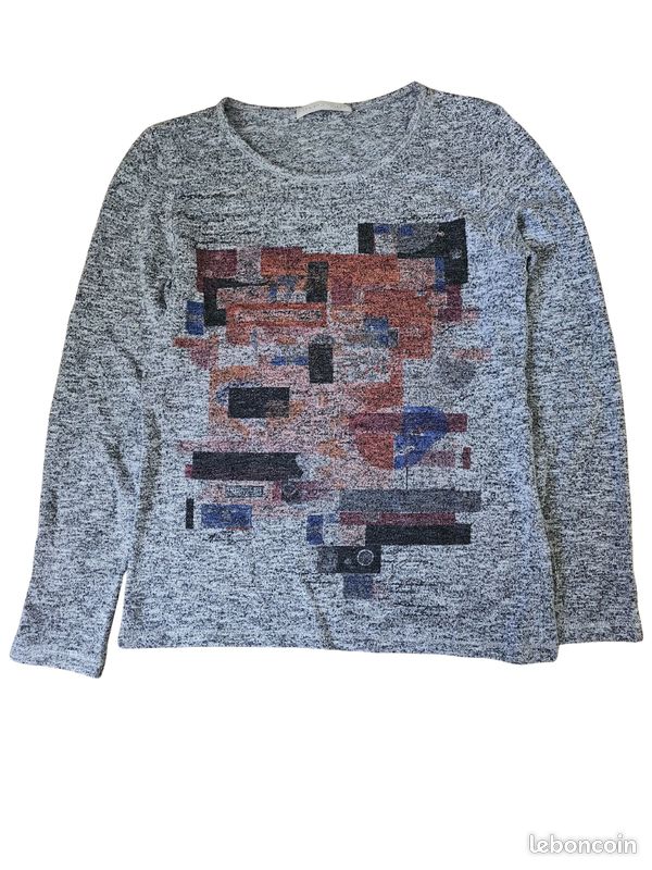 T-shirt manches longues gris chiné motif abstrait Armand Thiery