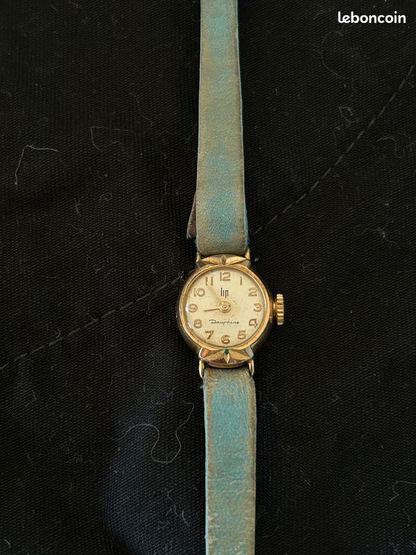 Montre De Dame Vintage Dauphine - Cadran Métal Doré, Bracelet Cuir, Fonctionne - Occasion Très Bon État