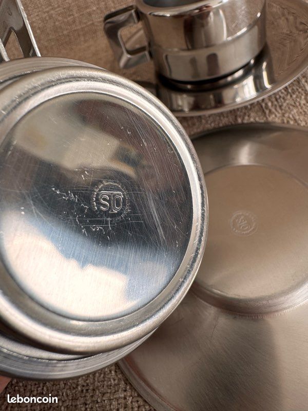 Lot de 2 tasses et sous tasses à café STO Casalinghi en inox vintage Space Age années 70 (image 2)