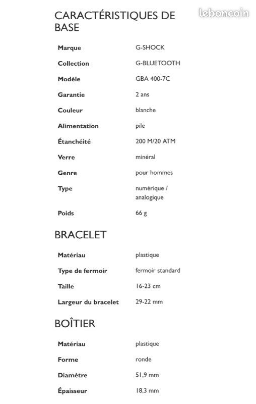 Montre G-Shock Bluetooth GBA 400-7C (image 7)