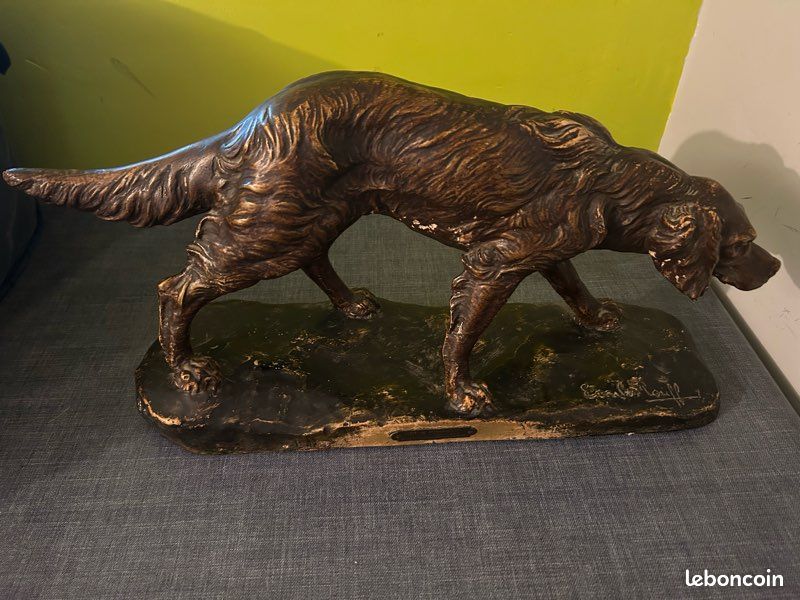 Sculpture chien épagnol breton signée Émile ROUFF (image 1)