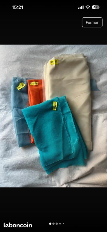 Lot tissus mousseline bleu blanc orange (image 1)